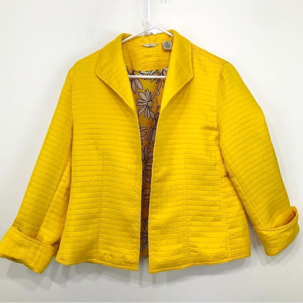 Laura Ashley Sunshine Yellow Lightweight Quilted Floral Lined Blazer Jacket